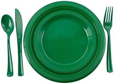 350 PCS Pacote de combinação de utensílios de mesa descartáveis ​​inclui: 50 9 Placas de jantar de plástico verdes | 50