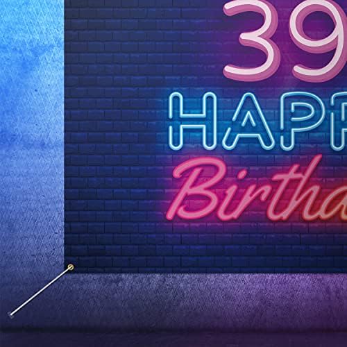 Glow Neon Feliz 39º aniversário de 39º aniversário Decoração de banner preto - colorido brilhante de 39 anos de festa de aniversário decorações de temas para homens, mulheres suprimentos