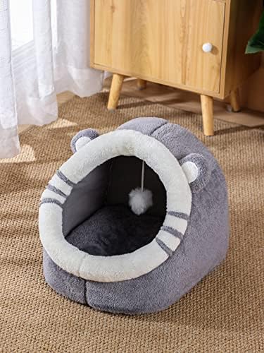 Cama de gato Qwinee para gatos internos, caverna de cama de gato com almofada de espuma removível, gato tenda de pelúcia design de urso