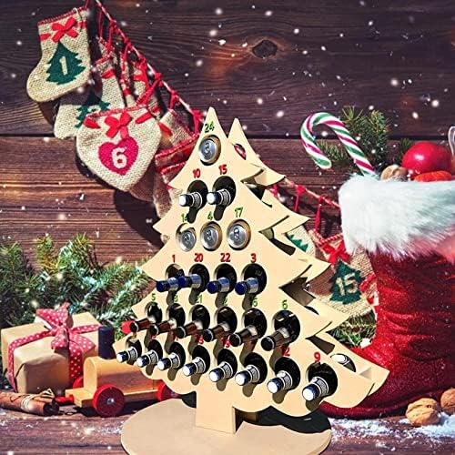 Rack de garrafas de vinho Bancada de Natal em forma de Natal Ornamentos de madeira de madeira Counto do advento de Natal Calendário de Natal Titulares de álcool 24 dias