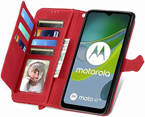 Casos de movimentação de telefone Premium Casal de couro para Motorola Moto E13 Caixa, capa de capa do capa de carteira magnética Flip