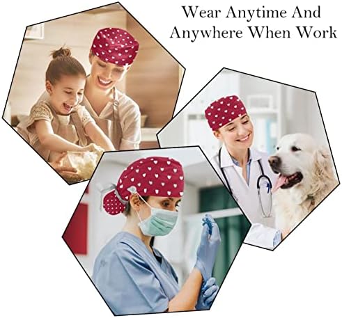 Deyya Fun Heart Working Cap com Button & Sweatband, 2 pacotes reutilizáveis ​​Cirurgia cirúrgica Hats de rabo de cavalo, Multi