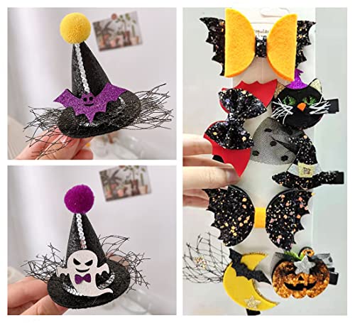 Hipihom 9pcs Halloween cabelos de cabelo Halloween Glitter Glitter Bruxa CLIP GHOST CABE