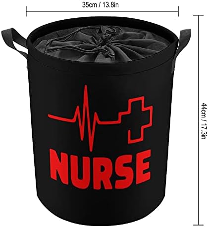 Nudquio Nurse Heartbeat Red Cross Rapa Cesta de lavanderia com tampa de fechamento de empate e lida com o cesto de armazenamento
