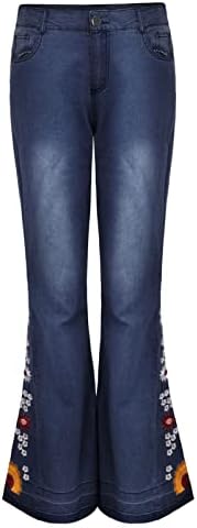 Duas garotas leggings feminino fundo floral bordado bootcut jeans de jeans plus size calças femininas