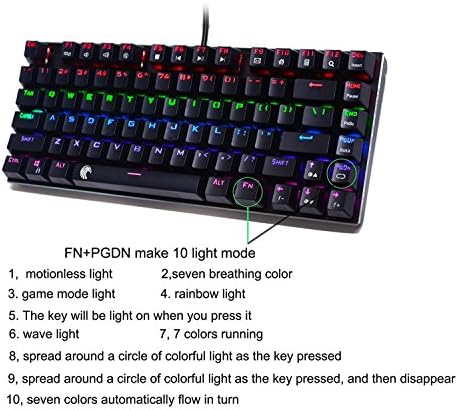 Teclado mecânico de elemento eletrônico com retroilumação multicolor RGB para Office and Gaming, 81 Key [Modelo de 2017]