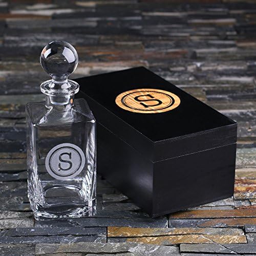 New Town Creative DG Custom Whisky Decanter in Wooden Gift Box - Monograma gratuito ou serviço de mensagens - Melhor presente para homens, namorado, pai, executivos e amantes de uísque