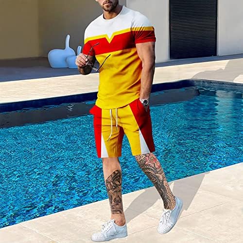 Camisetas de verão bmisEgm para homens de retalhos de retalhos de retalhos de retalhos de coloração 3D Terno de manga curta de shorts de praia Tropical para homens grandes