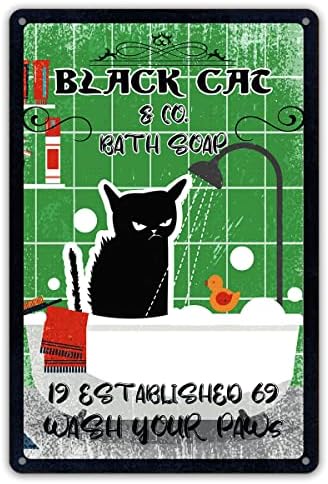 Black Cat & Co. Banho sabonete Lavar suas patas de metal sinal de lata de metal decoração de arte retro banheiro