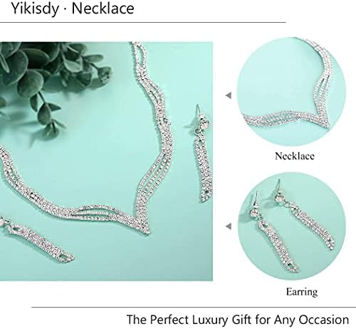 Brincos de colar de casamento Yikisdy Definir colares de cristal prateados Jóias de jóias de jóias de colar de gargantilha
