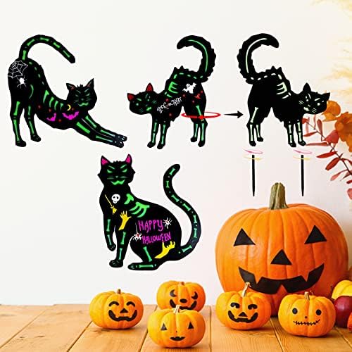 Fxtnkyy 3pcs Decorações de Halloween ， Silhueta de gato preto luminoso de metal, decoração de quintal de gato preto