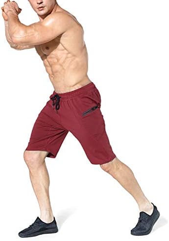 Brokig Men's Sidelock Gym Workout Running Sport Shorts com bolsos com zíper