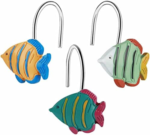 Candygrid Fish Chuvery Curtain ganchos anéis para decoração do banheiro do mar, ganchos de cortina de chuveiro de praia, ganchos de
