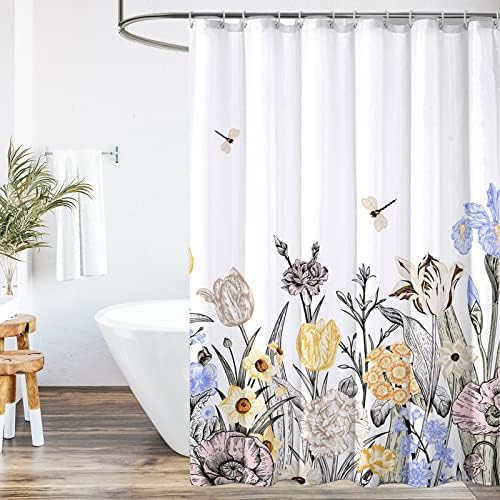 Cortina de chuveiro de chuveiro de vannokor cortina de chuveiro floral para banheiro, cortina de banho à prova d'água