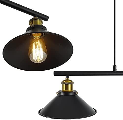 Luz de luminária pendente da ilha de 3 luzes, iluminação linear de fazenda, lustre industrial com acabamento preto fosco para cozinha, bar, sala de jantar, mesa de bilhar