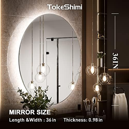 Tokeshimi 36 polegadas LED iluminada espelho redondo espelho do banheiro espelho espelho escurecido espelho de círculo montado