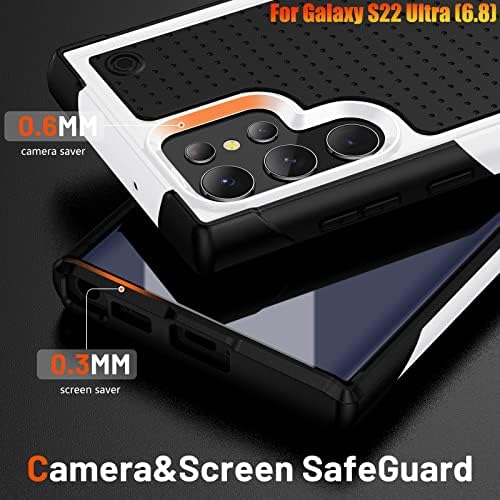 Caso de serviço pesado YMXDMD para o Samsung Galaxy S22 Ultra 6,8 polegadas, 4 cantos com airbags [proteção contra gota de 12 pés], suporta de pára -choques com textura sem deslizamento suporta de cargo sem fio Case resistente à queda -Black/White