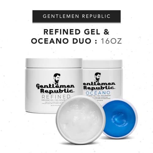 Gentlemen Republic Refined Gel & Oceano Duo - Fórmula Profissional para brilho e retenção de 24 horas, sem álcool, resistente à umidade, feita nos EUA - 16oz