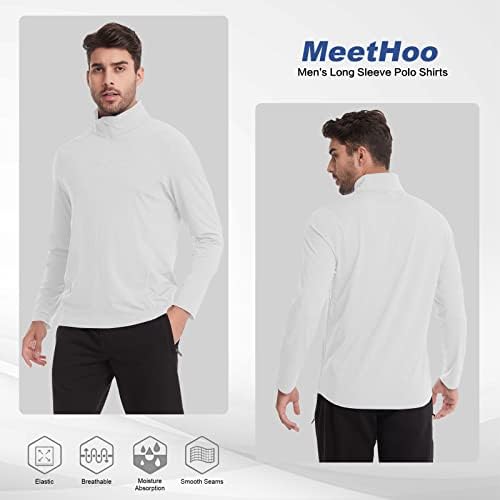 Meethoo Men's Polo camisas 1/4 zip de manga comprida UPF 50+ treino de proteção solar, com tampas de golfe moletom de golfe