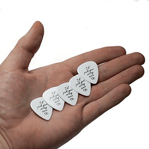 Conjunto de 5 escolhas de guitarra brancas, 1,20 mm de espessura com mensagem divertida - ideal para guitarristas!