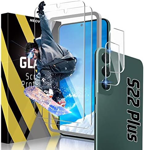 [4 PACK] Protetor de tela de vidro para Samsung Galaxy S22 mais 5G, vidro temperado de 9h com protetor de lente da câmera,