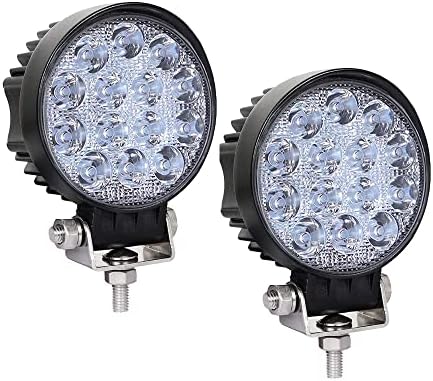 Luz redonda de 42W LED, vagens de luz LED de 4,5 polegadas, luzes redondas de inundação Luzes LEDs de estrada encaixadas para caminhões Off-road veículo ATV SUV UTV 4WD Boat Tractor/Spot