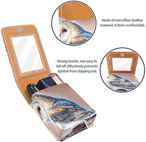 Mini estojo de batom com espelho para bolsa, Owl Bird Pintura de pássaro Odão portátil Organização