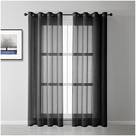 Cortina decorativa Daesar para sala de estar 2 painéis, cortinas de quarto de voz pura cálculo poliéster preto transparente