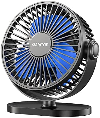 Gaiatop Small Desk Fan Baterry operado, 360 ° Rotação Fan portátil recarregável 3 velocidades Fluxo de ar forte, 5,5 polegadas de mesa silenciosa USB para casa para casa, escritório, quarto, acampamento （preto)
