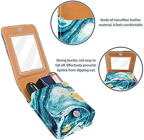 Caixa de batom de maquiagem portátil para viajar, abstrato Blue Mini Batom Storage Box com espelho para mulheres mulheres, bolsa cosmética