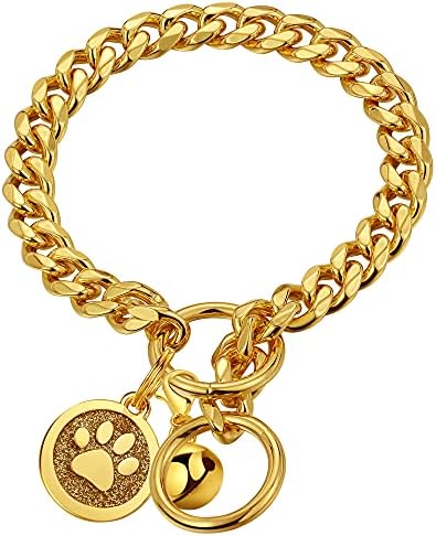 IDOFAS Gold Dog Collar 10mm colarinho de colarinho dourado colarinho de cadeia de link cubano colarinho de aço inoxidável colar de ouro pesado para cães.