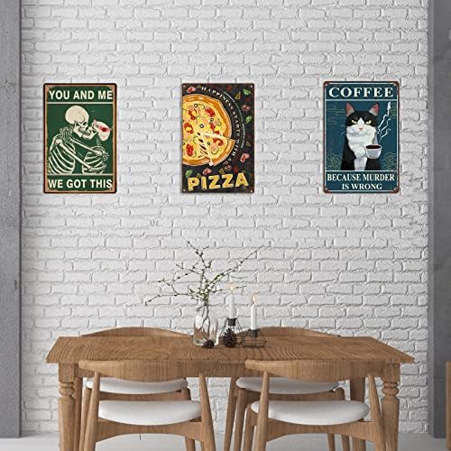 Sinais de café vintage para café, sinal de gato engraçado, placas de metal de lata retro, acessórios para decoração de parede de cozinha em casa, arte de parede de canto de café, acessórios para café 8x12 polegadas
