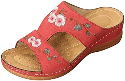 Flippers bordados para férias de férias de férias de praia Sandálias Sandálias de cunha com sapatos de suporte de suporte