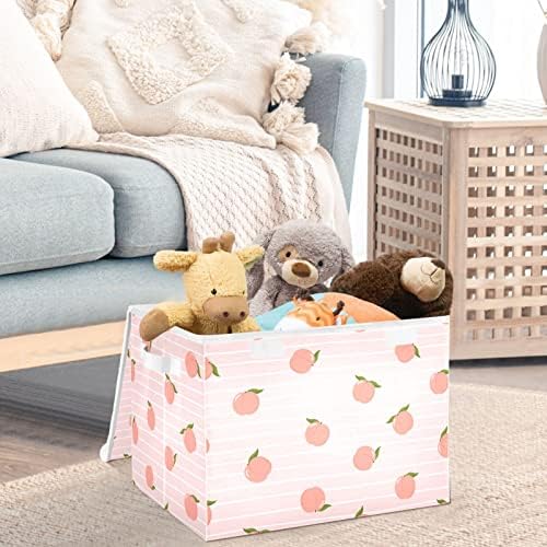 Cataku fofos caixas de armazenamento de pêssego rosa com tampas e alças, tecido grande cesta de cubos de contêineres de armazenamento com tampa de armazenamento decorativo para organizar roupas