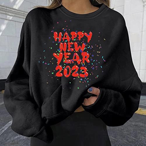 Feliz Ano Novo 2023 Sorto Melas Mulheres Plus Size Casual Pullover Longo Crew Pescoço Loue Caminho Top Winter Top Winter