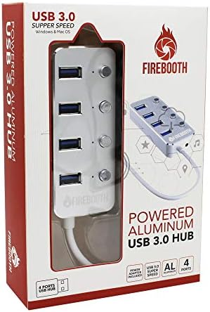 Firebooth alimentado com 4 Port alumínio usuário de alumínio 3.0 hub, cabine de fotos hub USB, carregador portátil para vários dispositivos