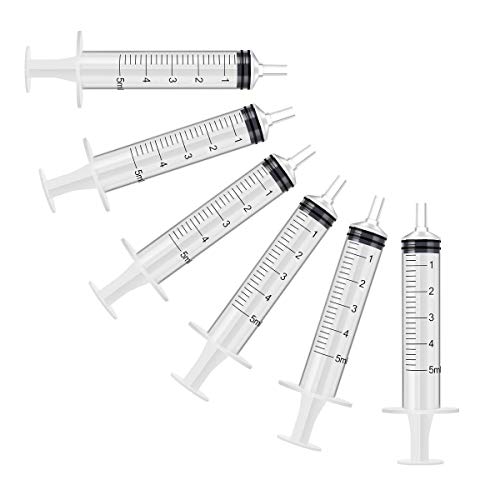 6 pacote - seringa plástica de 5 ml com medição, sem agulha adequada para reabastecer e medir líquidos, alimentação de animais