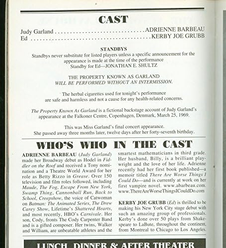A propriedade conhecida como Garland, Off-Broadway Playbill + Adrienne Barbeau, Kerby Joe Grubb