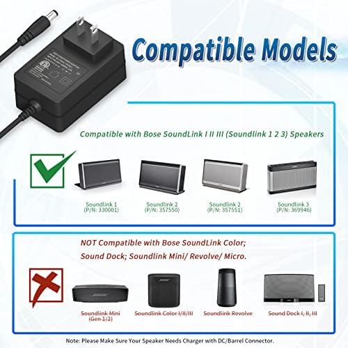 TPLTech 17V Carregador de energia AC/CC para Bose Soundlink 3 2 1 Alto-falante sem fio Bluetooth III/II/I ， 369946-1300/357551-1300/330001/357550