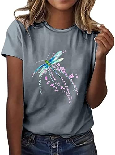 Mulheres Dragonfly Graphic Crewneck Short Slave Shirt Fashion Tshirts LONCE ESTILHO ALIMENTO TOPS BASE
