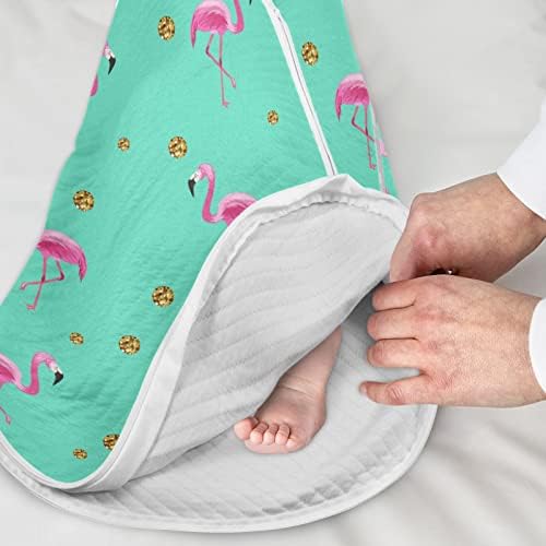 Vvfelixl Sack Sack para criança, flamingos rosa e pontos de glitter dourados cobertores de bebê para bebês, saco de dormir de transição, traje de sono para bebês recém-nascidos12-24 meses
