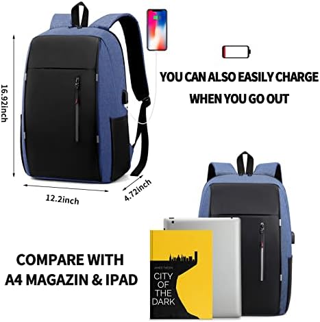 Mochila de laptop ZGWJ com porta de carregamento USB para homens e mulheres encaixam no caderno de 15,6 polegadas. Design limpo