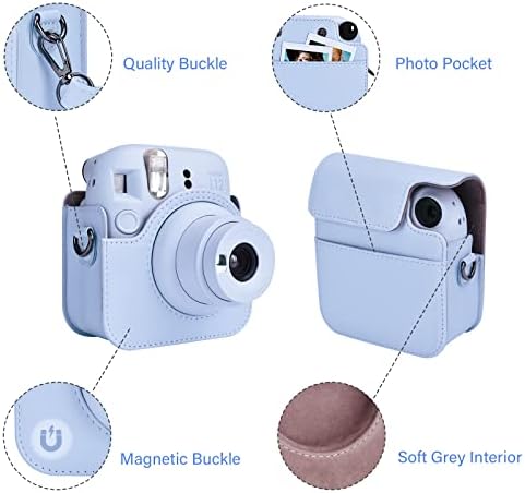 Caixa da câmera Rieibi para Fuji Instax Mini 12 - Caso de proteção de couro PU para fujifilm Instax Mini 12 Câmera instantânea - estojo removível com alça de ombro ajustável - azul
