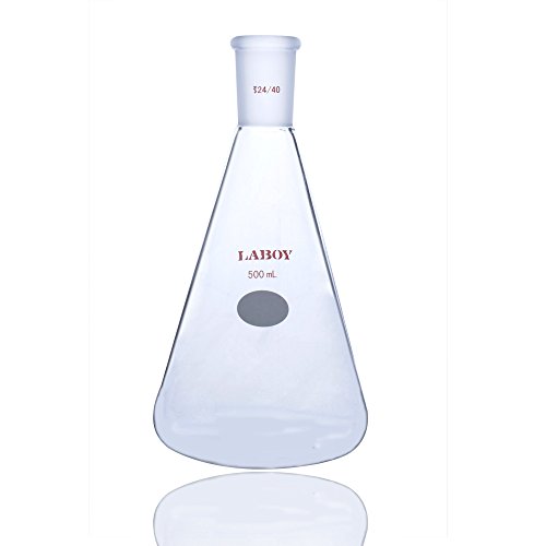 Laboy Glass 500ml Erlenmeyer Flask parede pesada junta com copos de química orgânica padrão 24/40