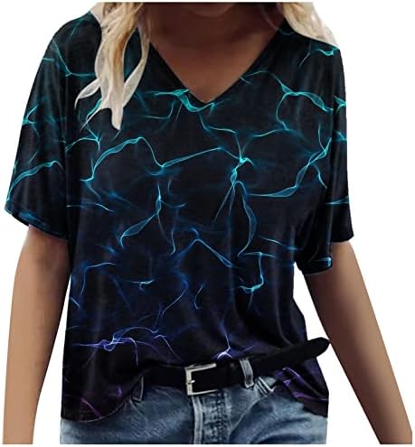 Summer feminino solto tops tops novidade de manga curta camiseta impressa em pescoço diariamente usa blusas confortáveis
