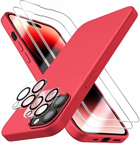 Jtwie [5 em 1 para iPhone 14 Pro Max Telefone com protetor de tela e protetor de lente de câmera, capa de telefone de silicone