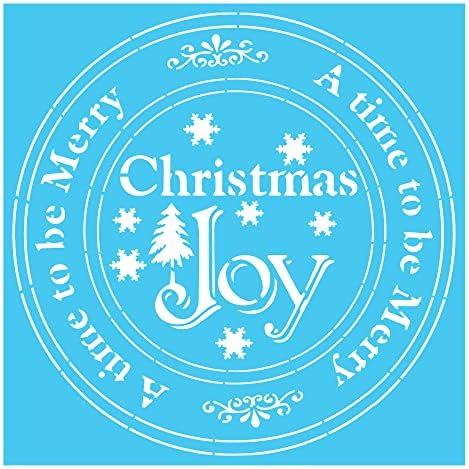 Christmas Joy Circle Best Vinyl Grandes estênceis para pintar em madeira, tela, parede, etc.-xs | Material de cor azul brilhante