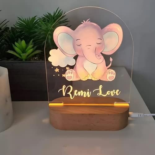 Godlover Luxo personalizado Cloud de elefante de elefante 3D Acrílico LED Night Light, Presente de bebê da luz noturna personalizada,