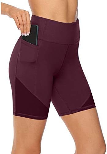 Splice feminino Cantura alta secagem rápida shorts de ioga Treino de compressão de controle abdômico Executando calças de shorts