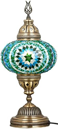 Demmex Turkish Mosaic Mesaic Lâmpada Noturna, Mosaics de vidro artesanais de estilo Tiffany, azul -petróleo, azul -azul -marinho,